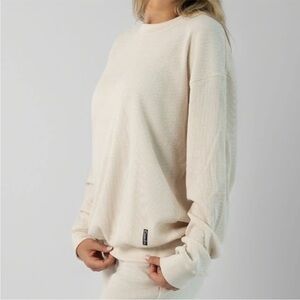 COMFRT Ivory Waffle Lounge Crew Neck Long Sleeve Top Oversized Size XS